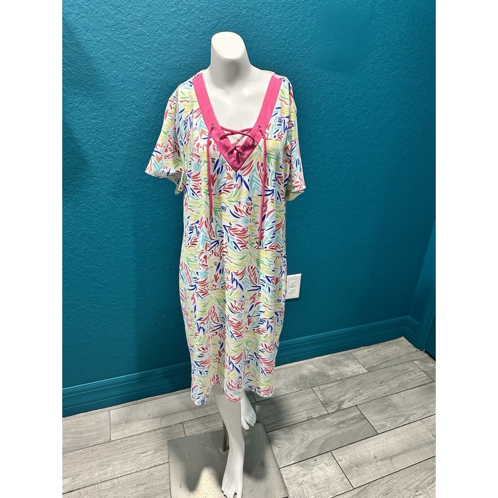 Lulu B Colorful Palm Tree Print‎ Short Sleeve Dress L